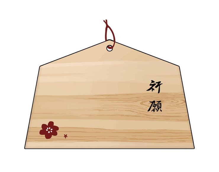 Ema dibujado a mano utilizado en santuarios japoneses y placas de madera donde la gente escribe sus oraciones o deseos