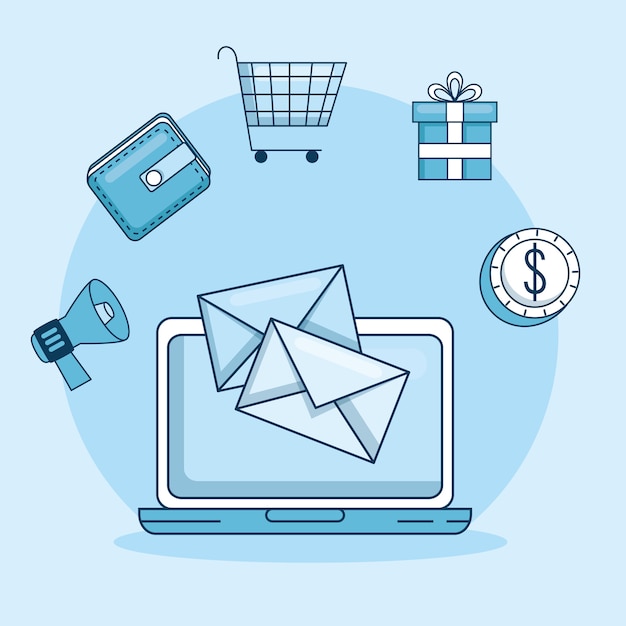 Email marketing y promoción de la computadora con notificación por correo electrónico
