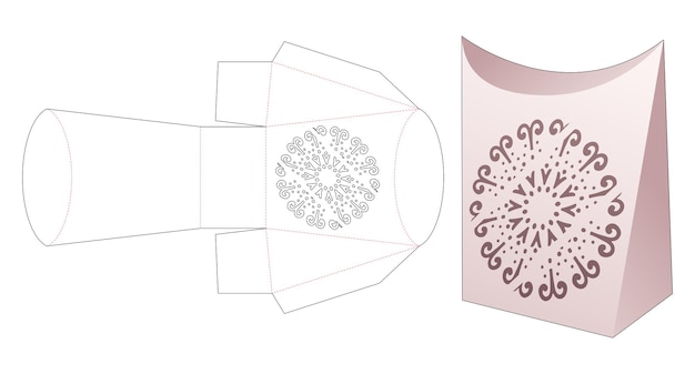 Embalaje de almohada con plantilla troquelada de mandala estarcida