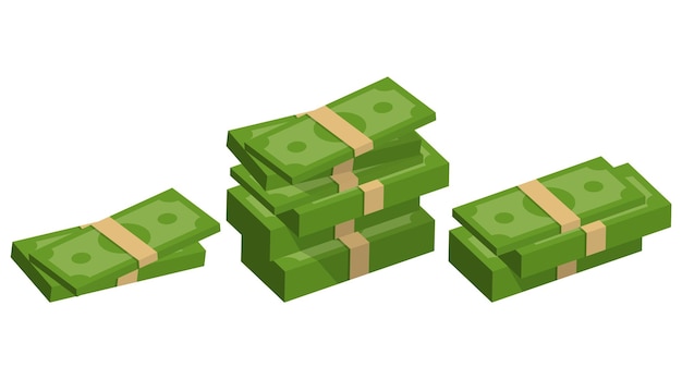 Embalaje de billetes de dinero Conjunto de dólar verde en varios paquetes Ilustración vectorial