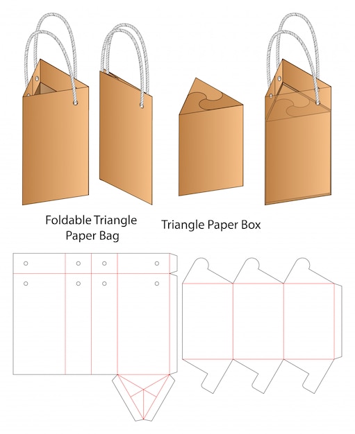 Embalaje de bolsa de papel plantilla troquelada. 3d