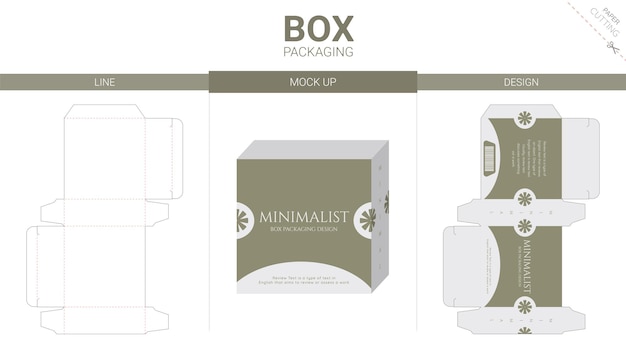 Embalaje de caja y plantilla troquelada de maqueta