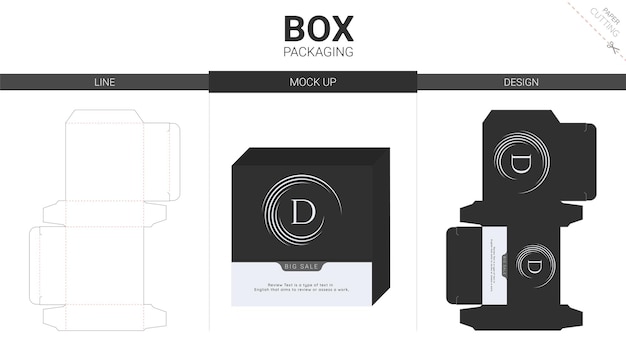 Embalaje de caja y plantilla troquelada de maqueta