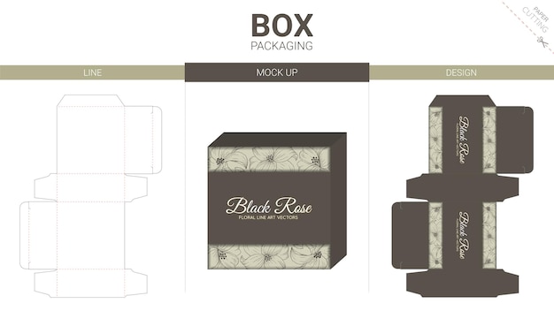 Embalaje de caja y plantilla troquelada de maqueta