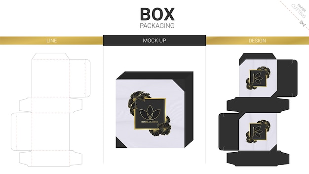 Embalaje de caja y plantilla troquelada de maqueta