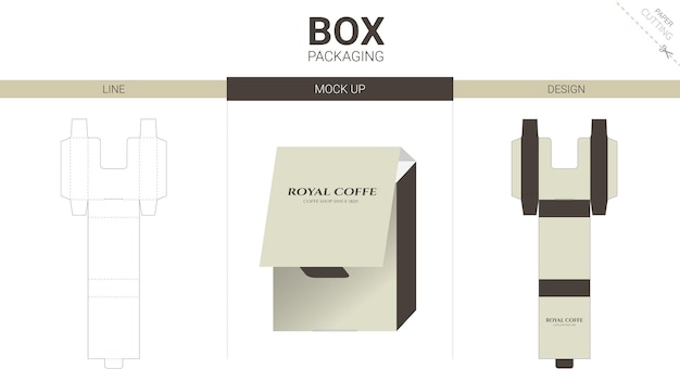 Embalaje de caja y plantilla troquelada de maqueta