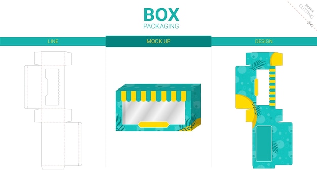 Embalaje de caja y plantilla troquelada de maqueta