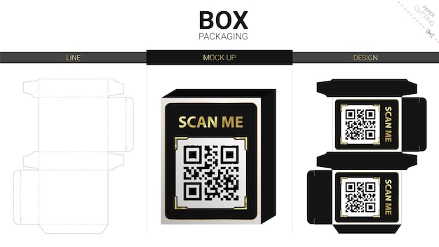 Embalaje de caja y plantilla troquelada de maqueta