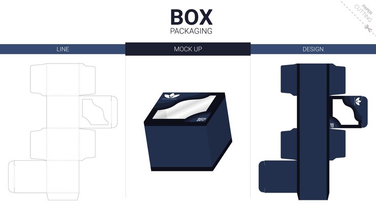Vector embalaje de caja y plantilla troquelada de maqueta