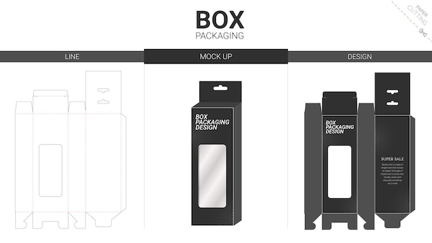 Vector embalaje de caja y plantilla troquelada de maqueta