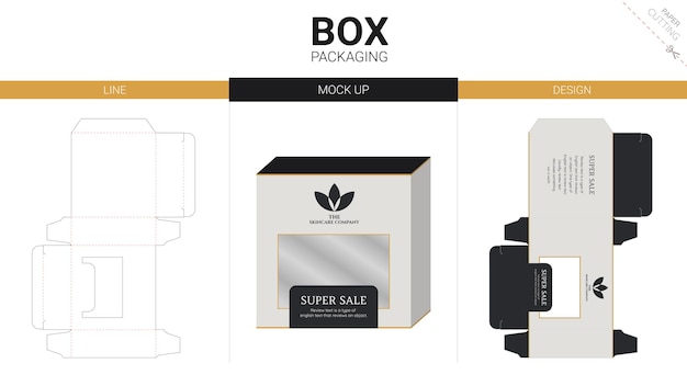 Embalaje de caja y plantilla troquelada de maqueta