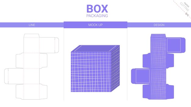 Vector embalaje de caja y plantilla troquelada de maqueta