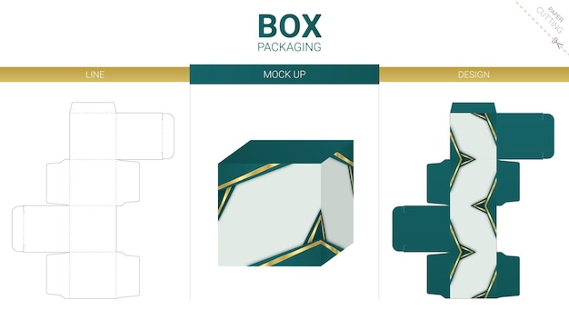 Vector embalaje de caja y plantilla troquelada de maqueta