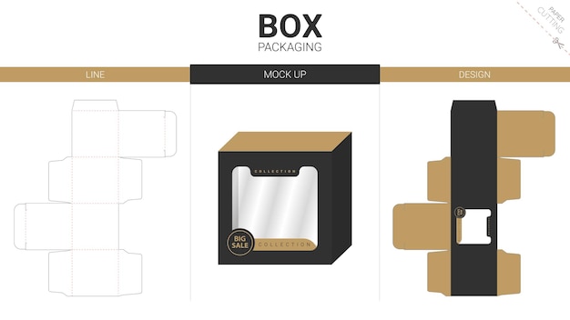 Vector embalaje de caja y plantilla troquelada de maqueta