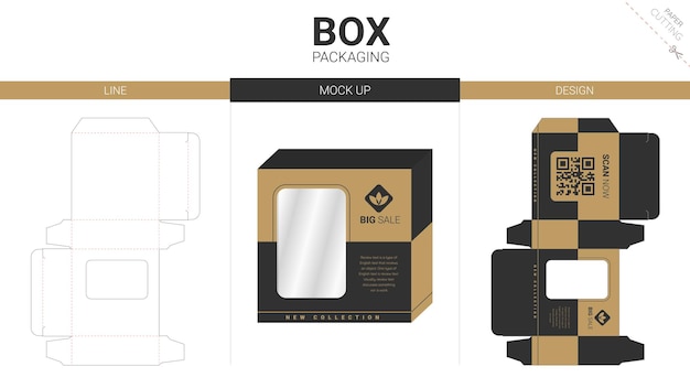 Vector embalaje de caja y plantilla troquelada de maqueta