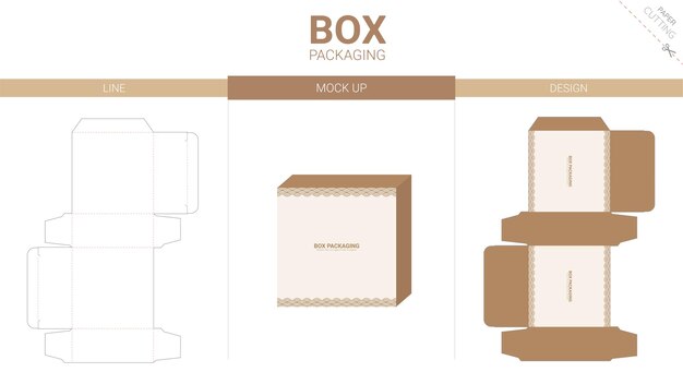 Embalaje de caja y plantilla troquelada de maqueta