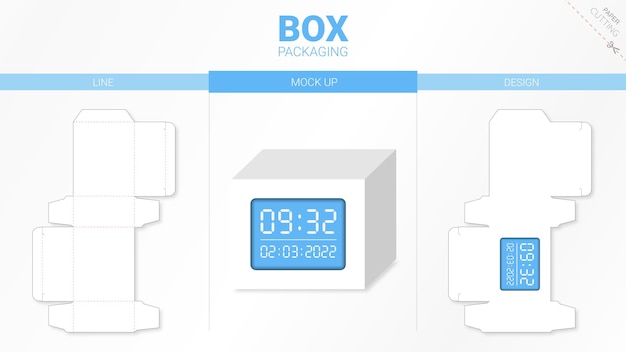 Embalaje de caja y plantilla troquelada de maqueta