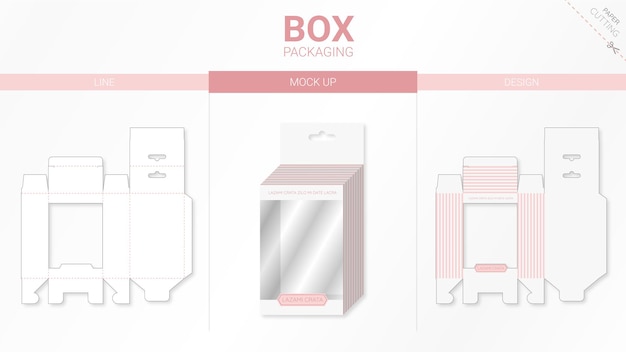 Embalaje de caja y plantilla troquelada de maqueta