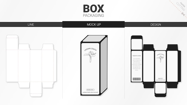 Embalaje de caja y plantilla troquelada de maqueta