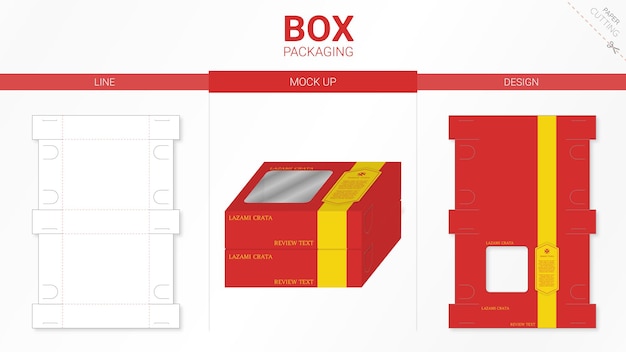 Embalaje de caja y plantilla troquelada de maqueta