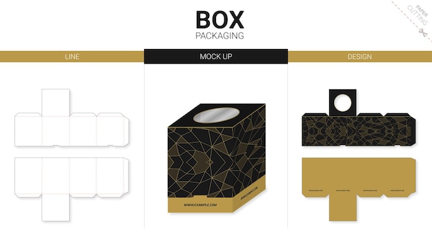 Embalaje de caja y plantilla troquelada de maqueta