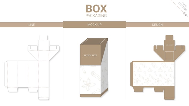 Embalaje de caja y plantilla troquelada de maqueta