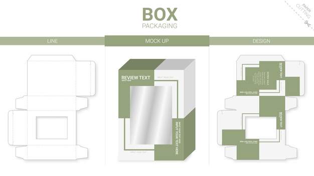 Embalaje de caja y plantilla troquelada de maqueta