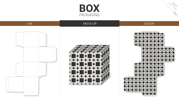 Embalaje de caja y plantilla troquelada de maqueta