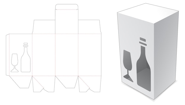 Embalaje de cartón con plantilla troquelada de ventana de champán