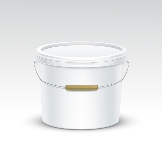 Embalaje de contenedor de cubo de plástico en blanco de vector