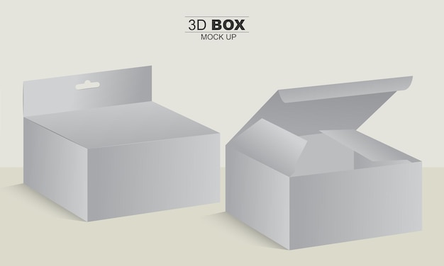 Embalaje normal y colgante Caja 3d Mockup Ilustración de caja gris aislada