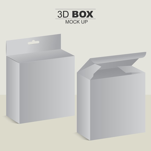 Vector embalaje normal y colgante caja 3d mockup ilustración de caja gris aislada