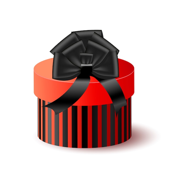 Embalaje redondo caja roja 3D con lazo negro y cinta