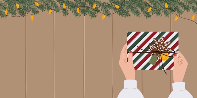 Embalaje de regalos de Navidad en la mesa con espacio de copia para el texto Fondo vectorial