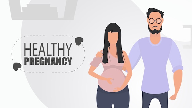 Embarazo saludable Hombre y mujer embarazada Pareja jet baby Embarazo positivo y consciente Linda ilustración en estilo plano