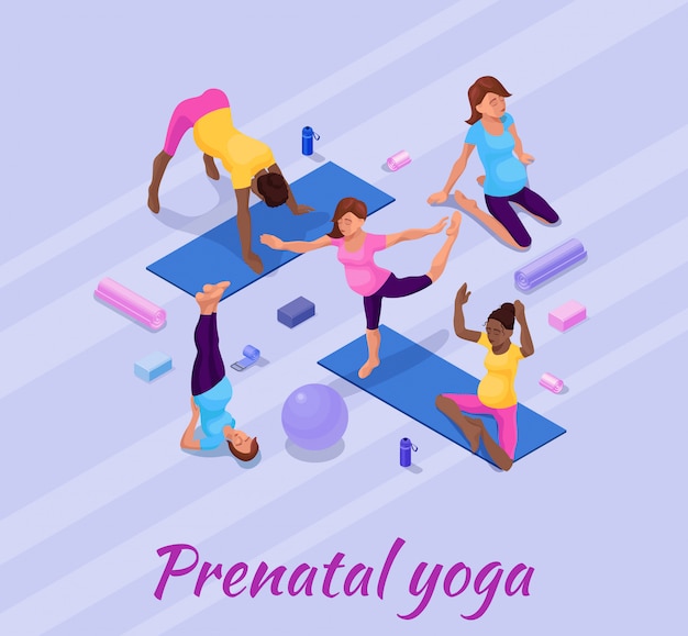 Vector embarazo yoga banner con mujer embarazada