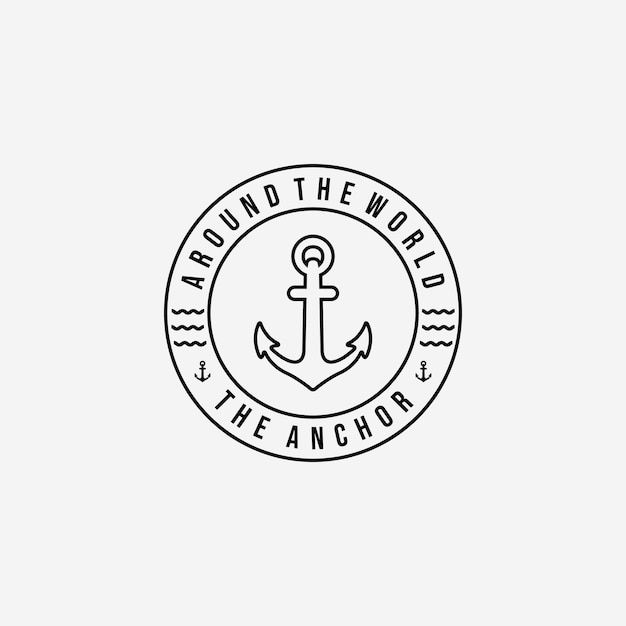 Emblem line art of anchor ship logo vector design ilustración concepto de piratas y guardacostas marítimo