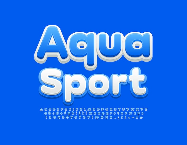 Emblema de actividad vectorial Aqua Sport con fuente azul y blanca Estilo moderno Letras alfabéticas Números