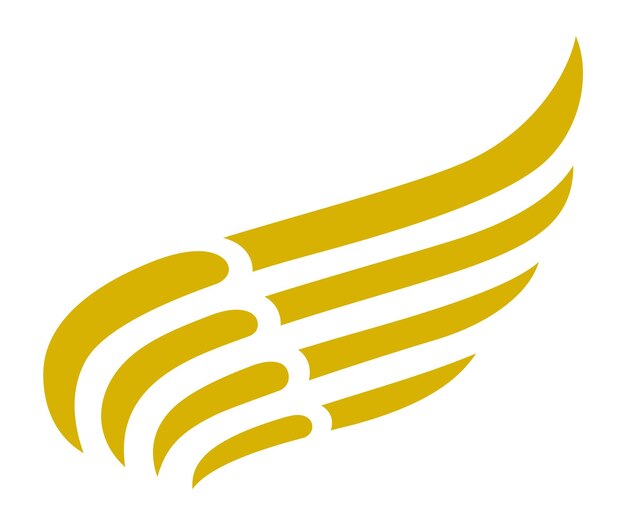 Emblema del ala dorada. Signo de ángel. Símbolo de gracia aislado sobre fondo blanco.