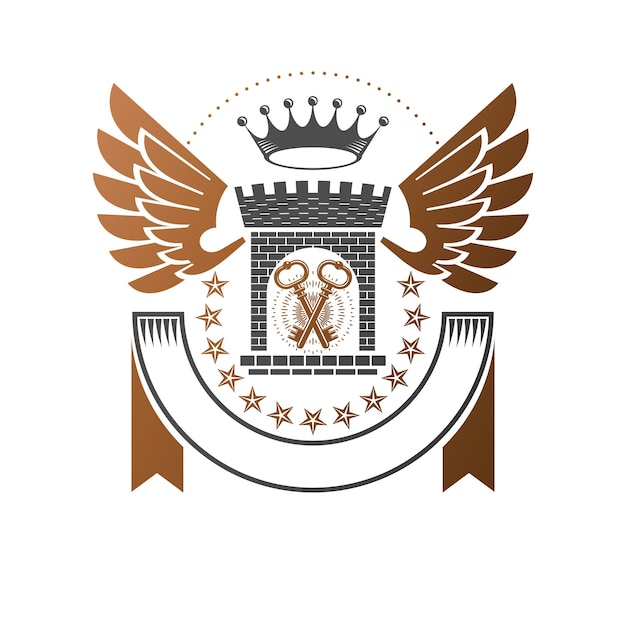 Vector emblema del antiguo fuerte. logotipo decorativo del escudo de armas heráldico aislado ilustración vectorial. logotipo antiguo en estilo antiguo sobre fondo blanco.