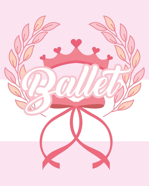 Vector emblema de ballet de corona y arco rosa