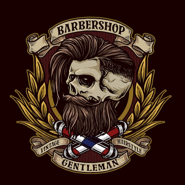 Emblema de barbería vintage con calavera