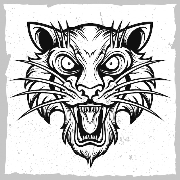 Vector emblema de cabeza de tigre blanco y negro