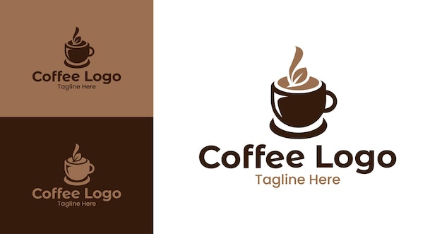 Emblema de café plano con taza y frijol