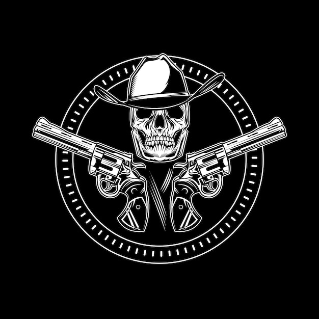 Emblema de calavera de vaquero con revólver