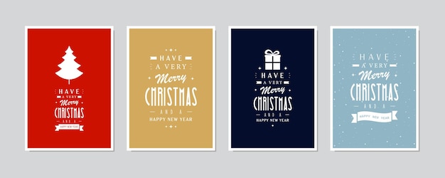 Emblema de caligrafía de Navidad juego de tarjetas de felicitación fondo