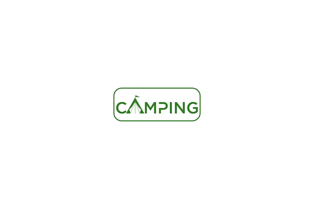emblema de campamento vectorial. símbolo de actividad al aire libre con textura grunge en el fondo del paisaje de montaña