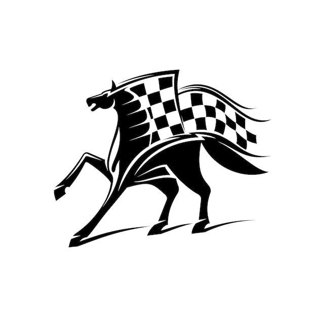 Emblema de carreras de caballos con bandera a cuadros