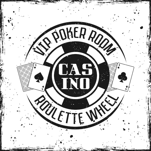 Emblema de casino con ficha de juego sobre fondo de textura