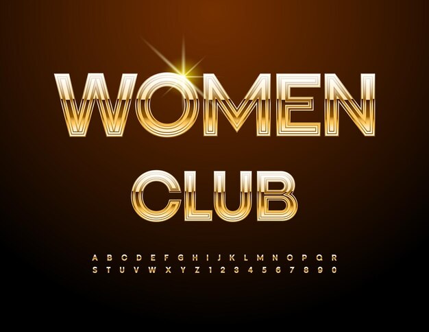Emblema chic vectorial club de mujeres fuente de oro fresco alfabeto de moda set de letras y números